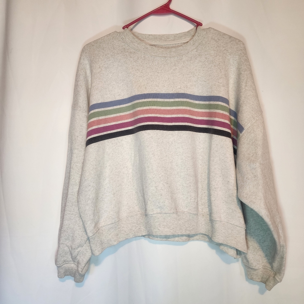 American Eagle Womens Gray Comfy Oversized Striped Crop Top Sweatshirt Sz XS (B)